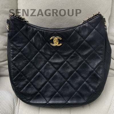 Chanel Black Quilted Hobo Chain Shoulder Bag Gold Hardware
