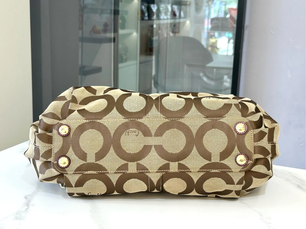 COACH Classic Print Purple Leather Cloud Shoulder Bag For Women