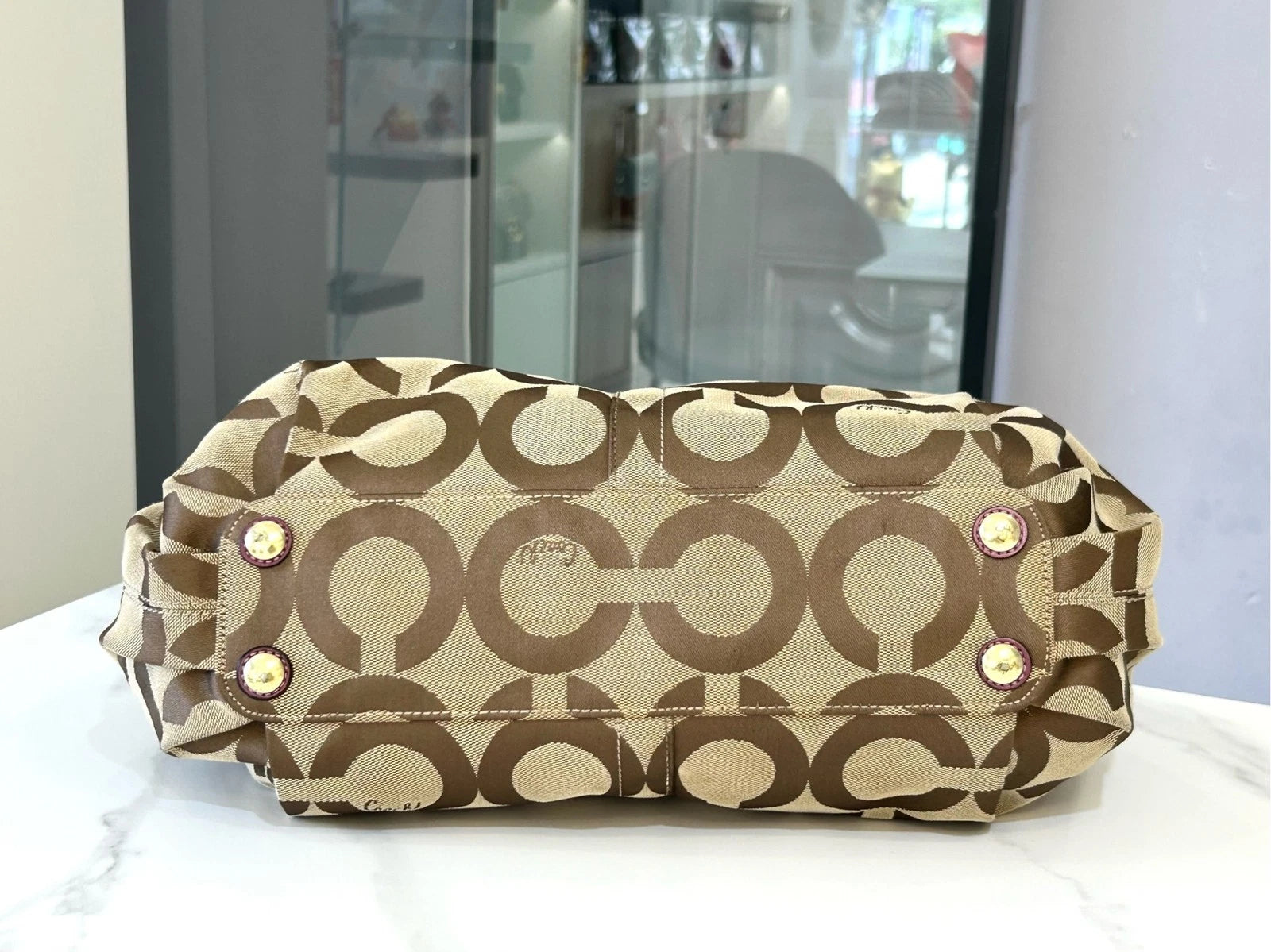 COACH Classic Print Purple Leather Cloud Shoulder Bag For Women