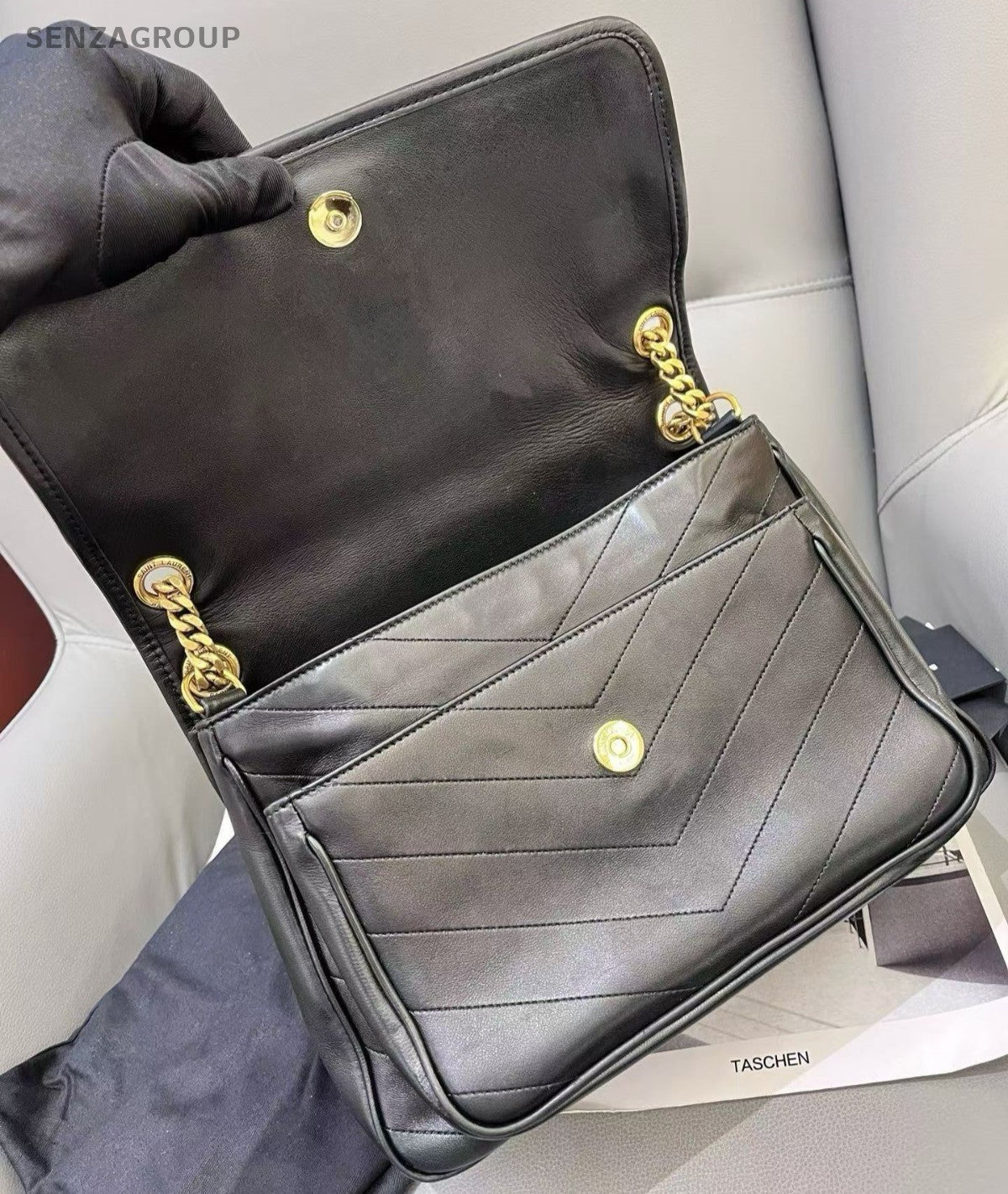 Saint Laurent Niki MM Chain Shoulder Bag Black Gold Used Women Classic Fashion