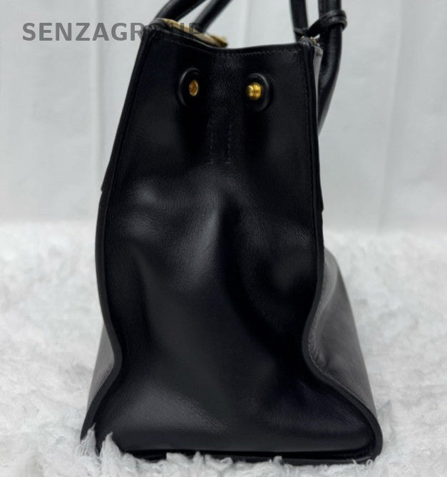 Prada Galleria PM Top Handle Bag Crossbody Black Gold Women Classic