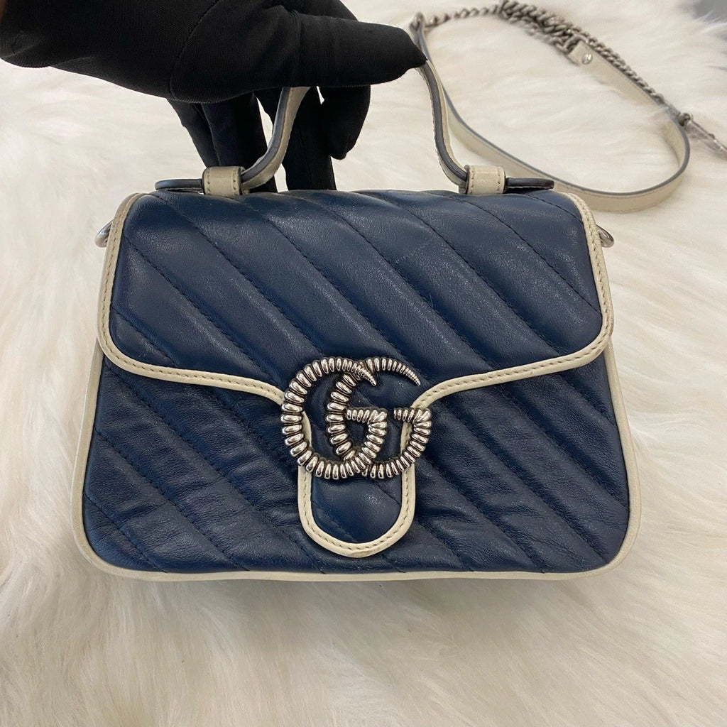 Gucci Marmont Blue Silver Shoulder Bag Excellent