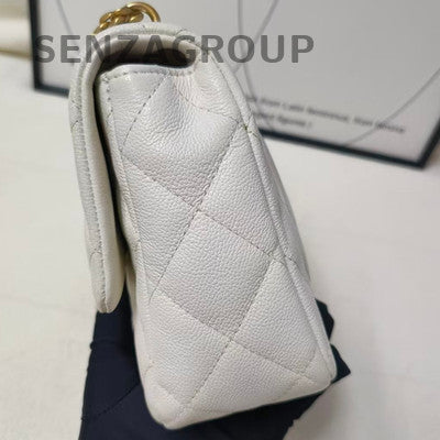 Chanel White Gold Calfskin Chain Shoulder Crossbody Bag Classic Quilted