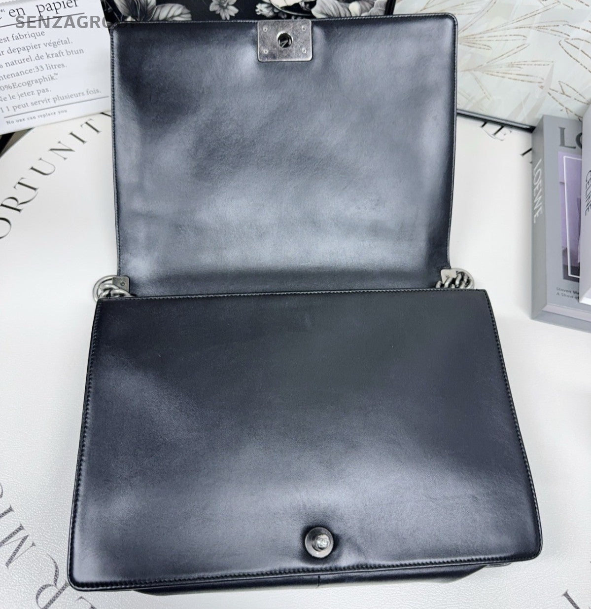 Chanel Leboy GM Chain Shoulder Bag Black Silver  Women Classic Diamond