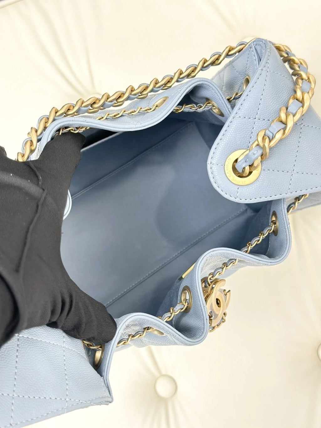 Chanel 25Bag PM Calfskin Chain Shoulder Bag Blue Gold Hardware Women S