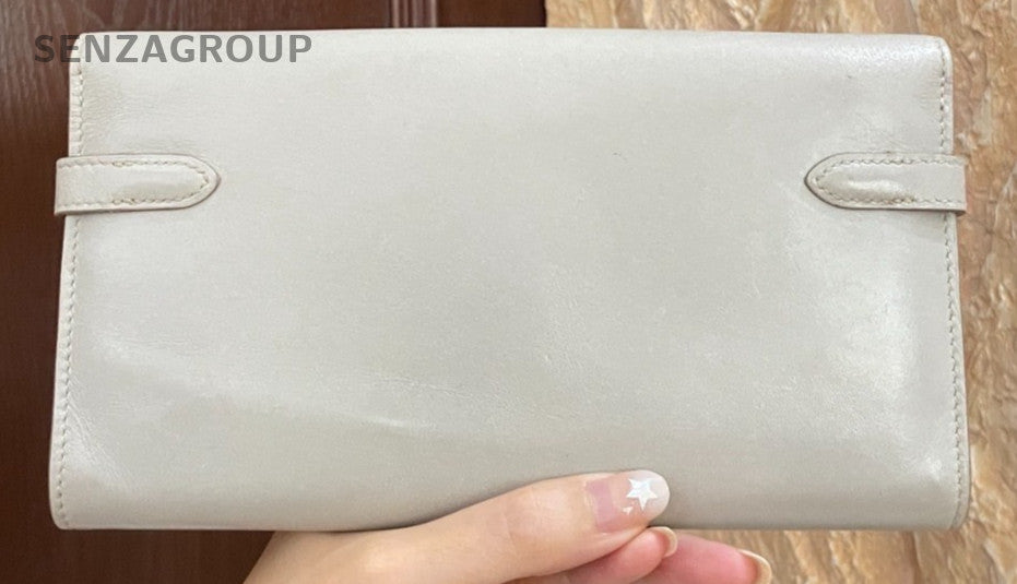 Hermes Kelly Long Wallet White Silver Used Women Classic Designer