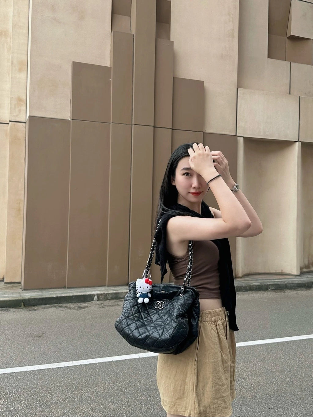 CHANEL Black Silver Vintage Puff Shoulder Bag For Women