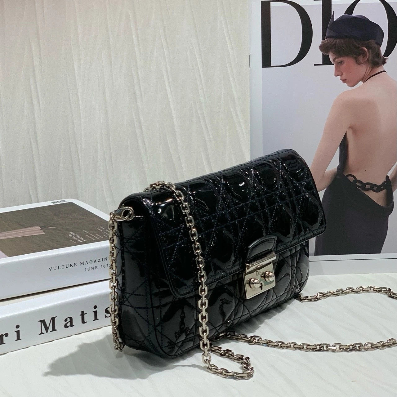 Dior Miss Dior Black Patent Chain Shoulder Crossbody For Women