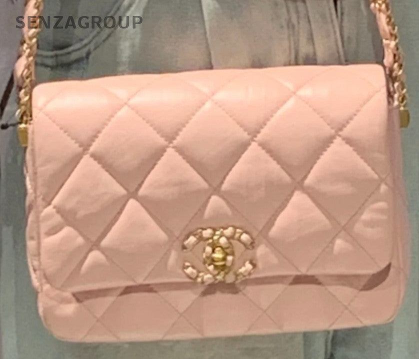 Chanel Calfskin Chain Shoulder Bag Pink Gold Used Women Classic Designer