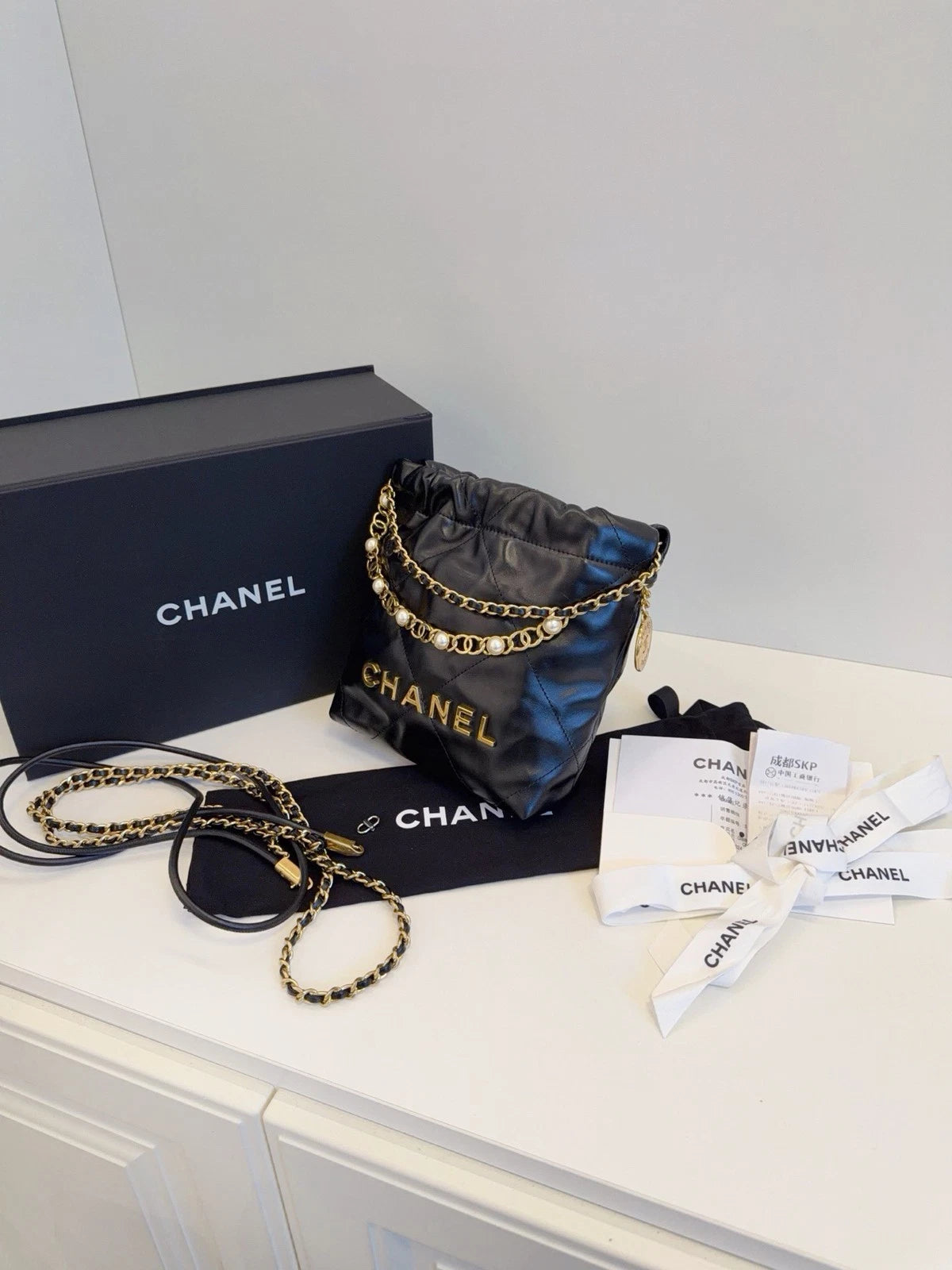 Chanel Mini Trash Bag Calfskin Handbag Crossbody Bag Black