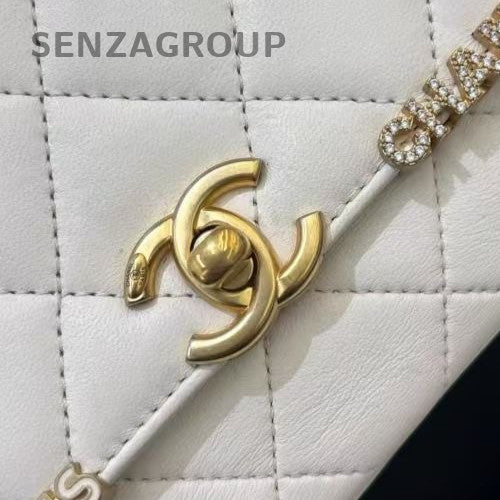 Chanel Chain 2Way Shoulder Bag Crossbody White Gold Diamond Women Classic