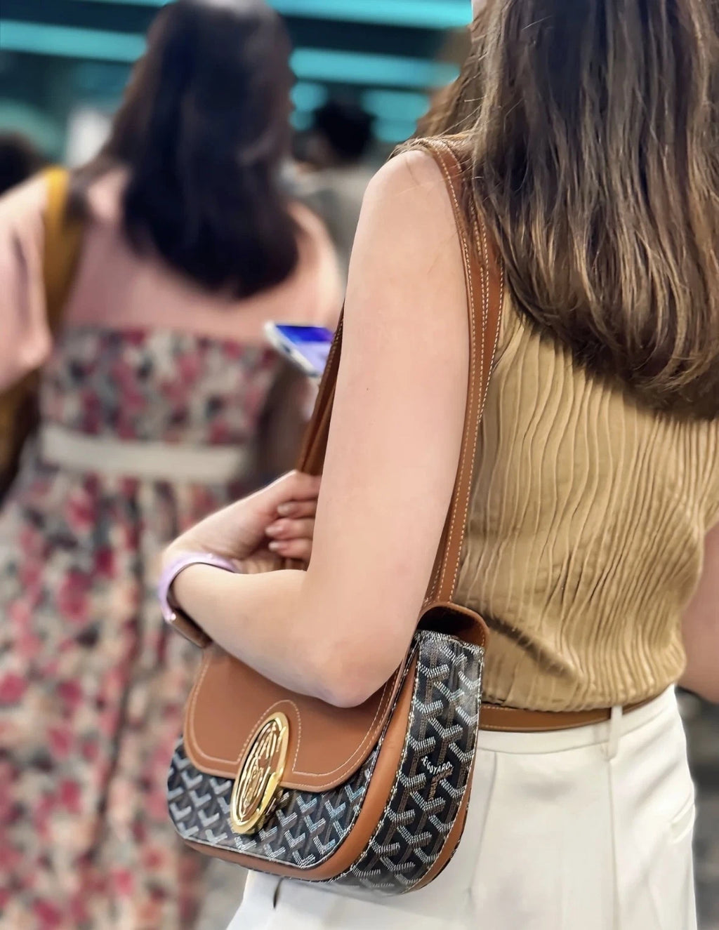 Goyard 233 Brown Leather Messenger Shoulder Crossbody Bag For Women