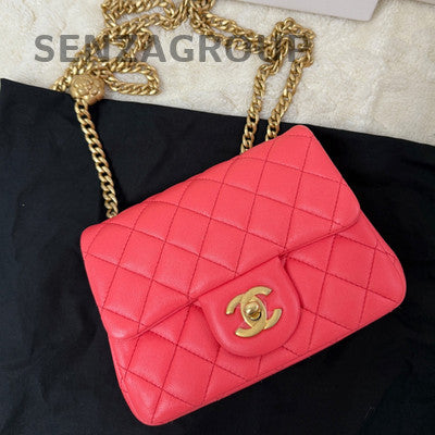 Chanel Red Gold Chain Shoulder Crossbody Bag Women Classic Quilted