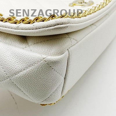 Chanel 22K White Gold Coin Chain Quilted Shoulder Crossbody Bag