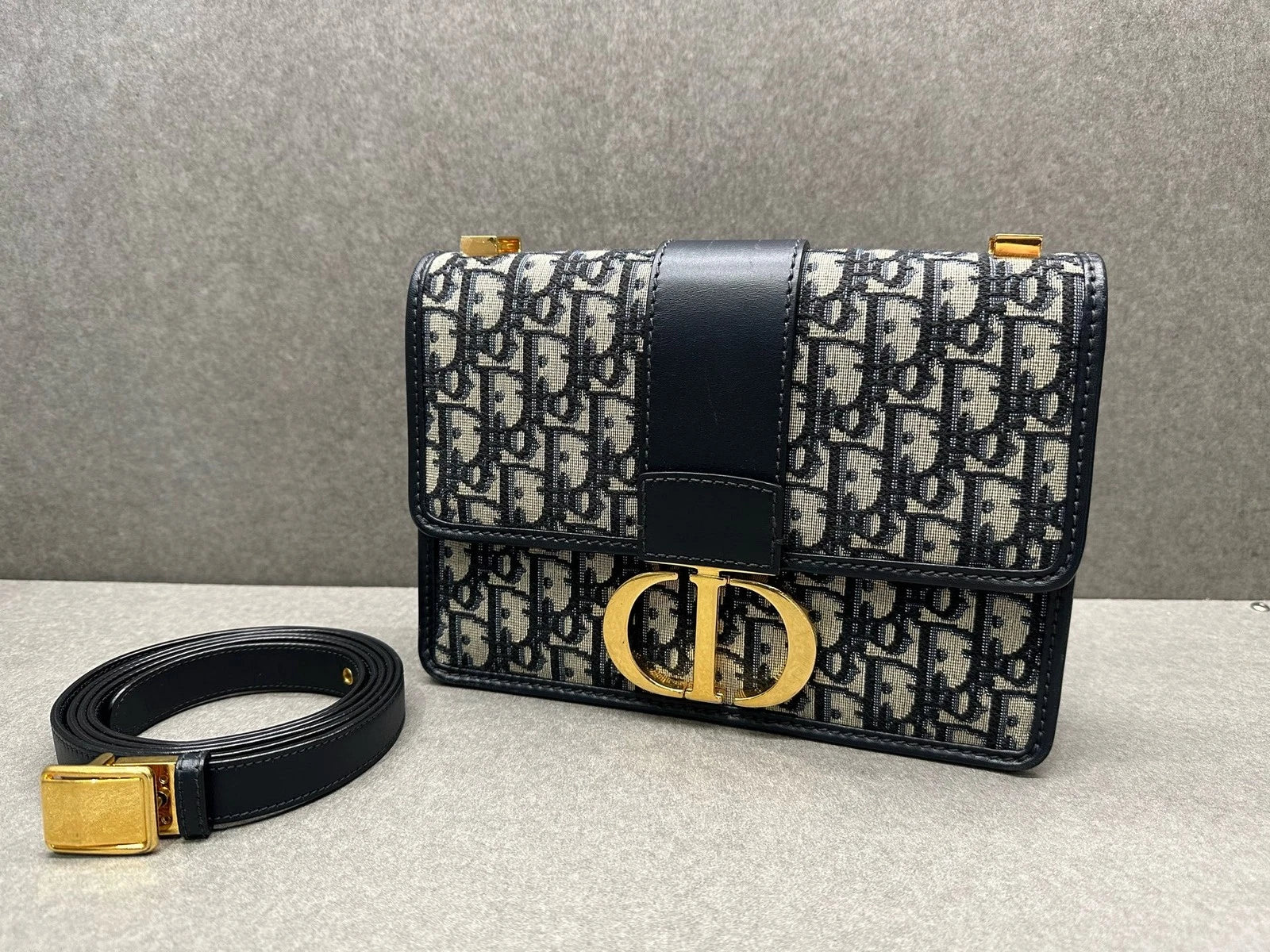 Dior Montaigne 30 Monogram Canvas Leather Strap Shoulder Crossbody Women