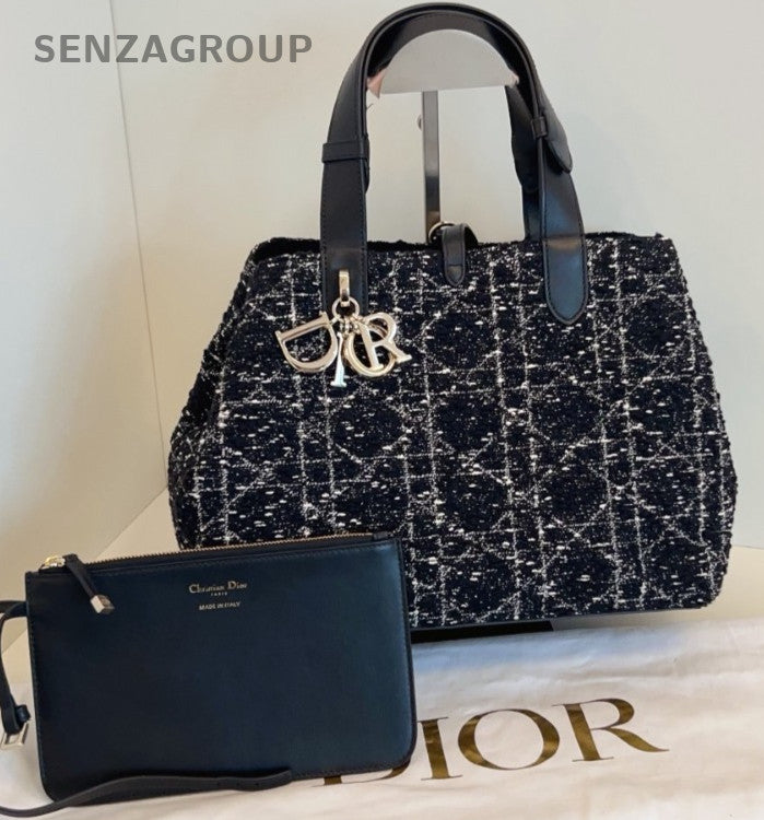 Christian Dior Toujours Tote Handbag Black Silver Used Women Classic Designer