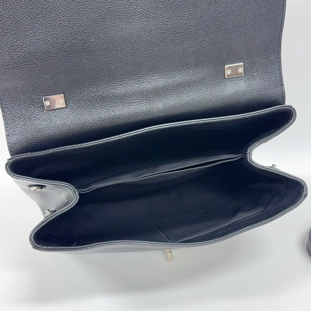Louis Vuitton Lock Me MM Calfskin Top Handle Crossbody Black Silver Women