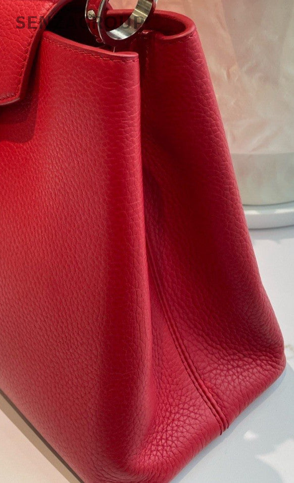 Louis Vuitton Capucines Top Handle Bag Red Silver Used Women Classic Designer