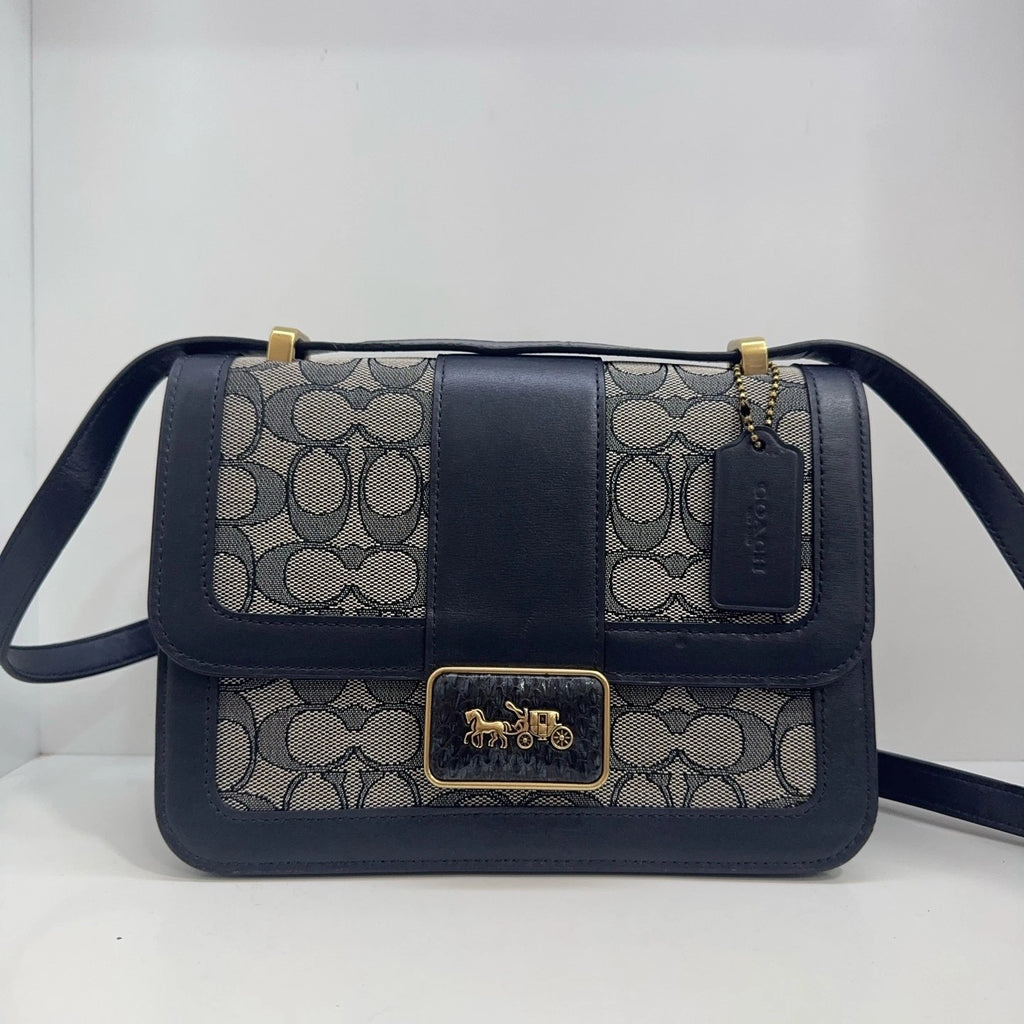 COACH Alie 23 Canvas Leather Monogram Shoulder Crossbody Bag Women Navy