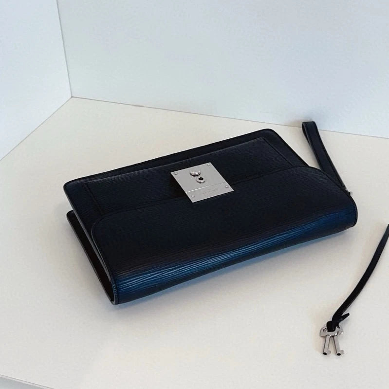Louis Vuitton Neo Bellaïa Epi Leather Clutch Bag Black Silver Hardware