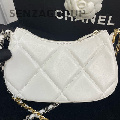 Chanel 19 Bag White Gold Chain Shoulder Crossbody Quilted Women's Fashion