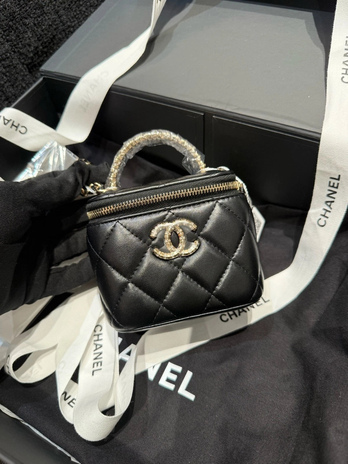 CHANEL Lambskin Rhinestone Small Box Bag For Women