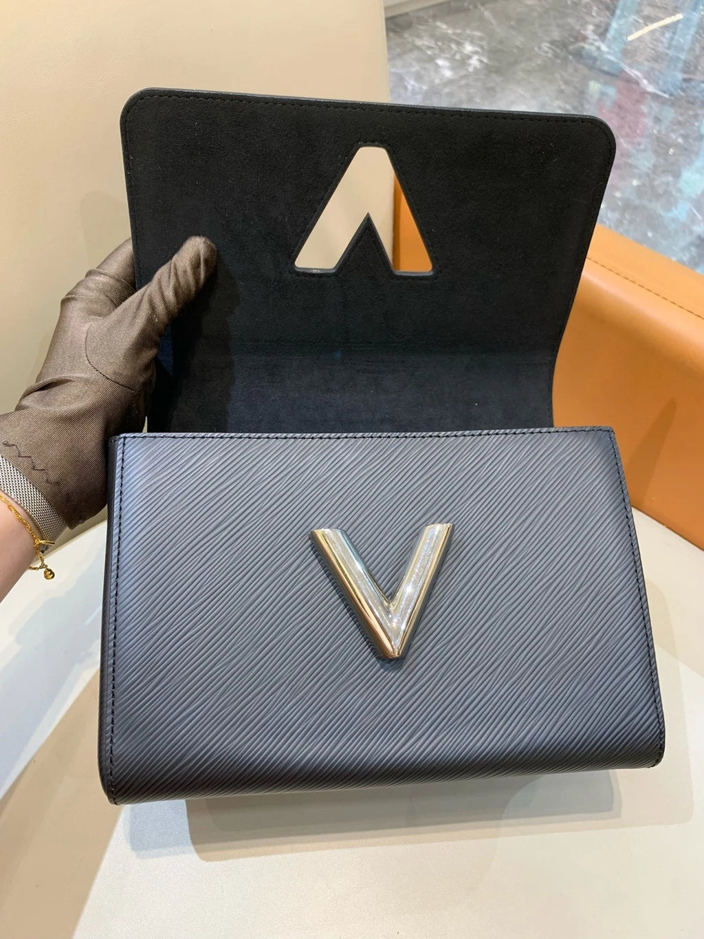 Louis Vuitton Black Medium Twist Calfskin Chain Shoulder Crossbody Women
