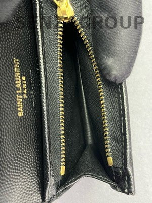 Saint Laurent Black Gold Leather Envelope Cardholder Wallet Women's Classic