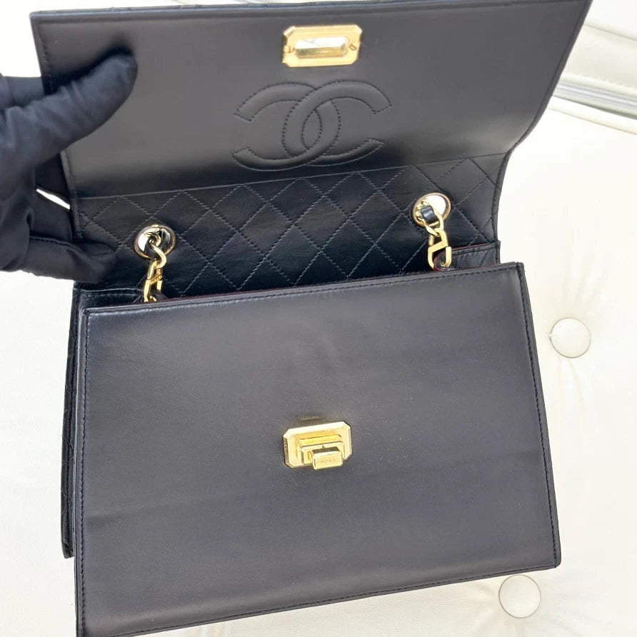Chanel Vintage Classic Flap Chain Lambskin Shoulder Crossbody Bag Black Women S