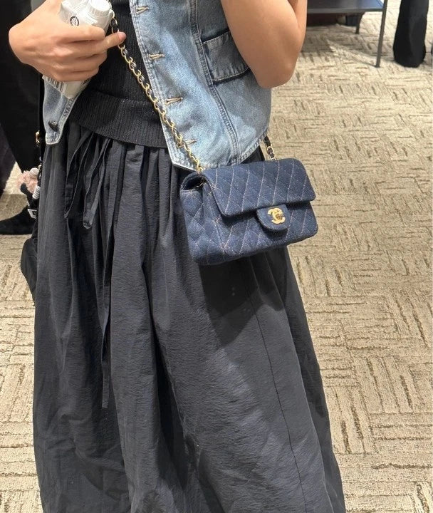 CHANEL Denim CF Large Mini Chain Shoulder Bag For Women