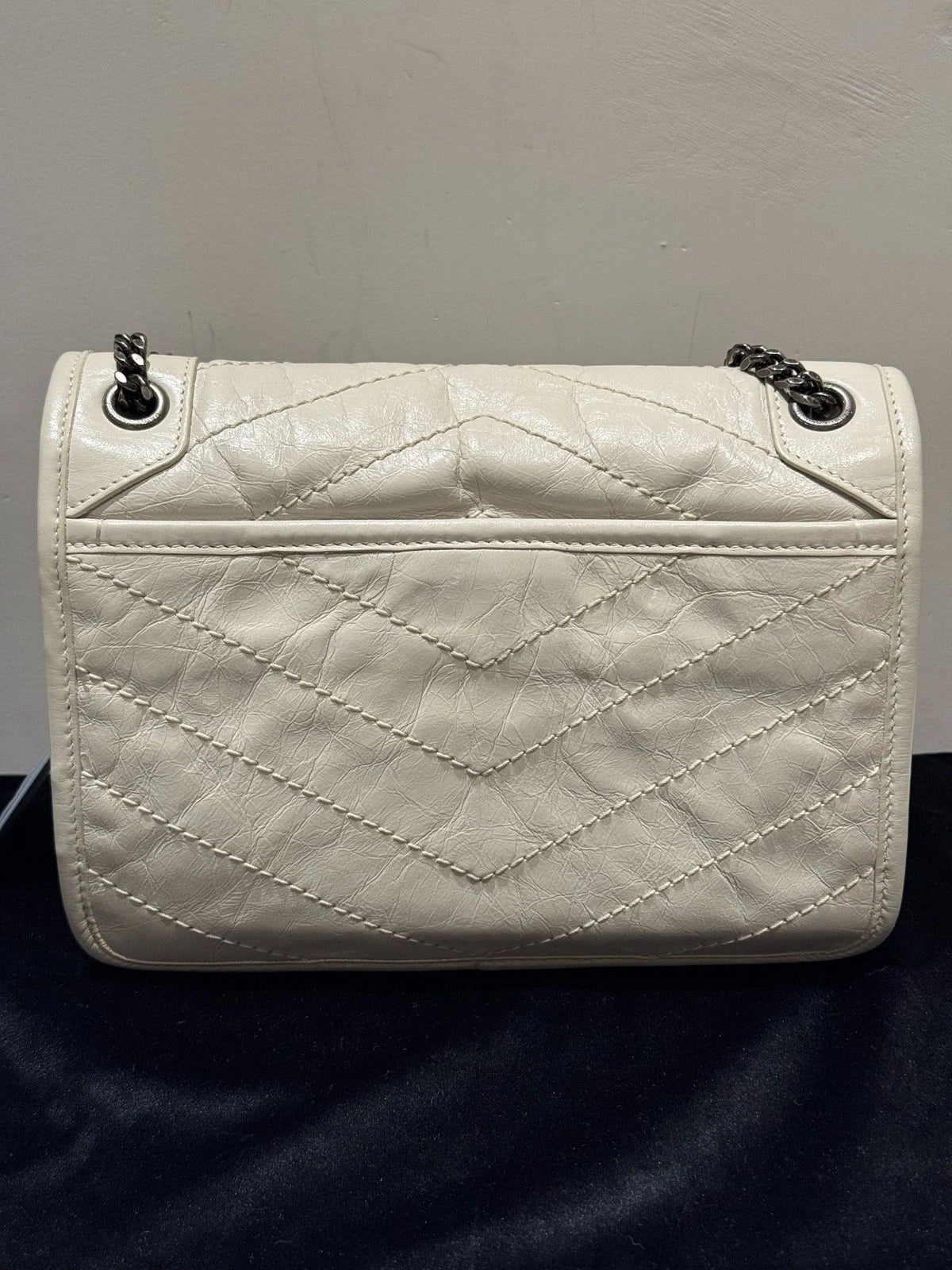 Saint Laurent Niki PM Chain Shoulder Bag White Silver Used Women Classic