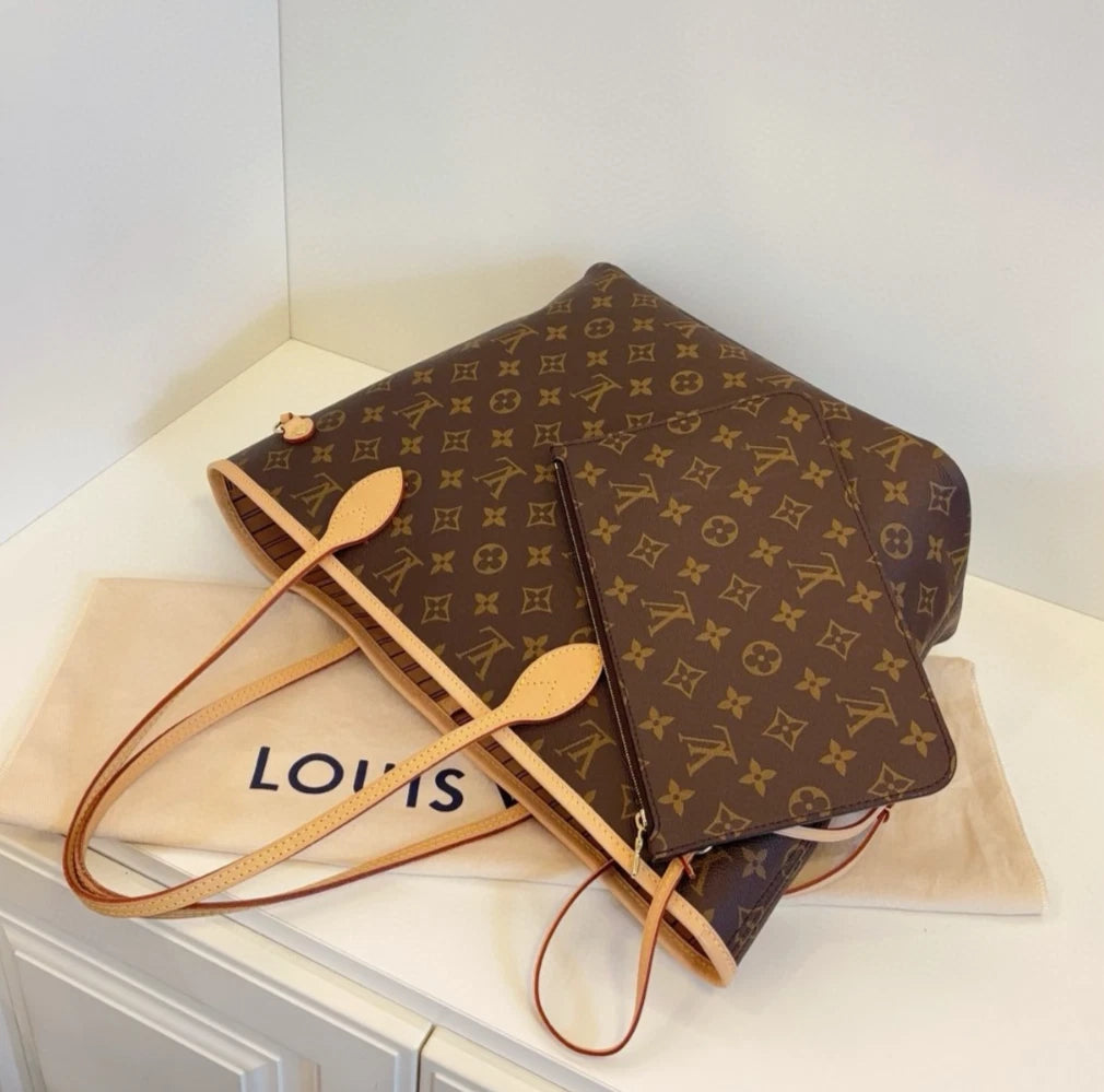 Louis Vuitton Neverfull MM Monogram Canvas Shoulder Bag Brown Women