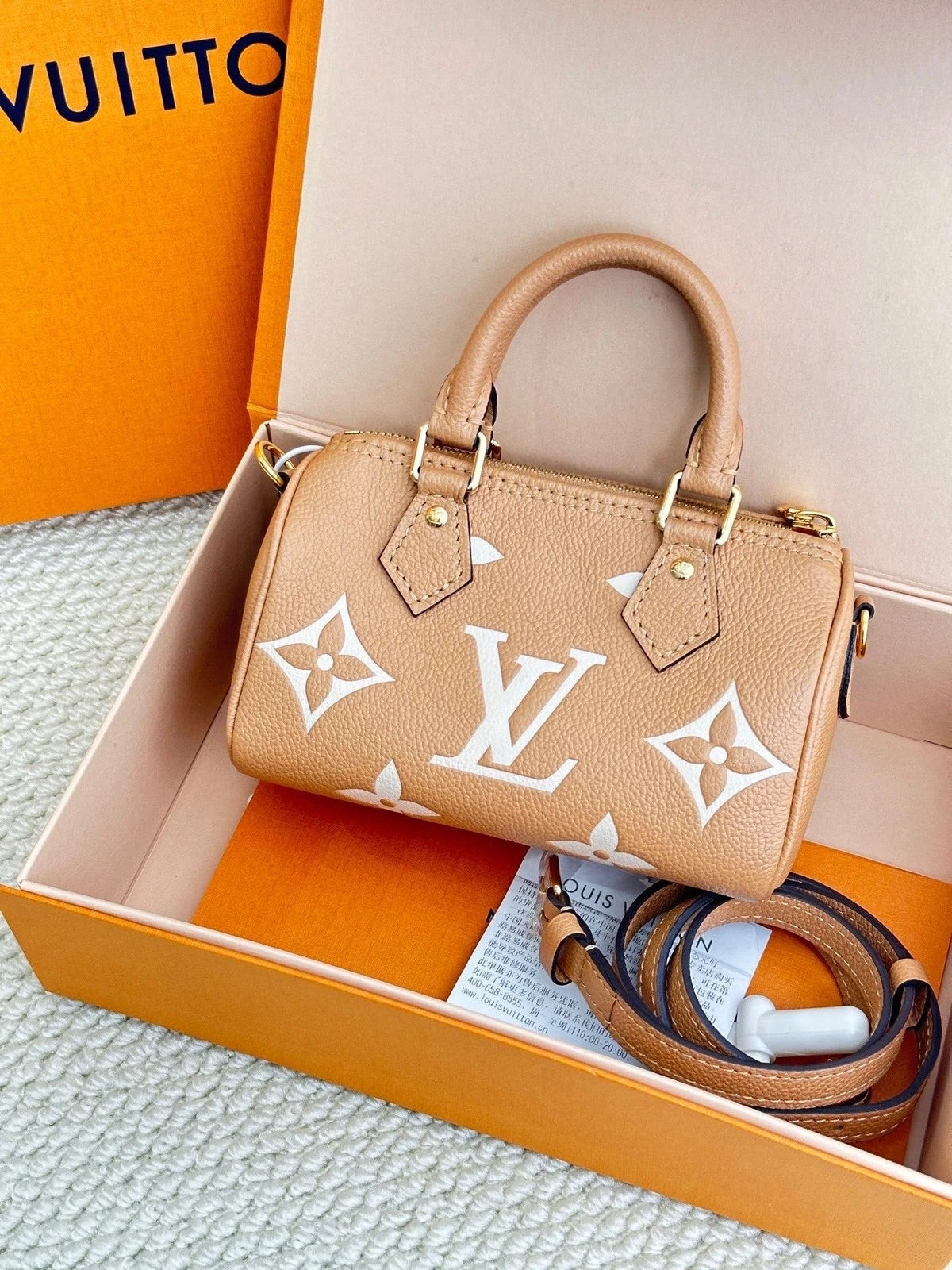 Louis Vuitton Canvas Speedy Nano Beige Handbag For Women