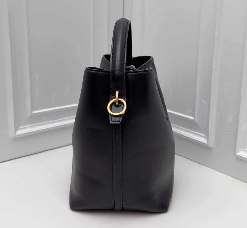 Excellent Saint Laurent LE37 Black Bucket Bag Handbag Crossbody Gold Hardware