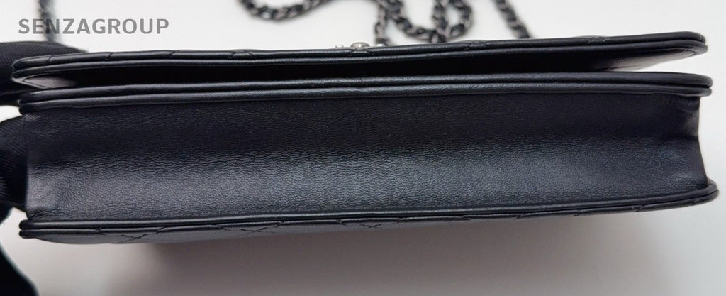 Chanel WOC Lambskin Chain Shoulder Bag Crossbody Black Silver Used Women Classic