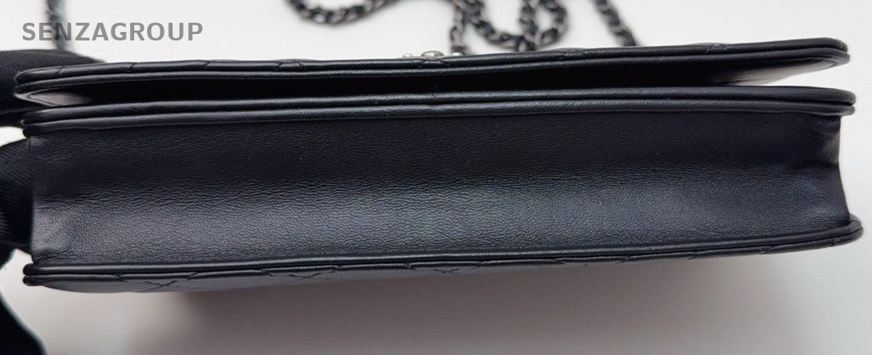 Chanel WOC Lambskin Chain Shoulder Bag Crossbody Black Silver Used Women Classic