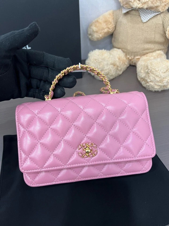 CHANEL 24C Pink Cutout Handle WOC Crossbody Bag For Women
