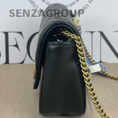 Gucci Marmont Mini Chain Shoulder Crossbody Bag Black Gold Hardware