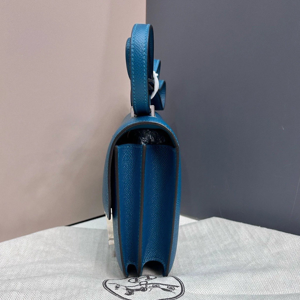 Excellent Hermes Constance19 Epsom Leather Blue Silver Shoulder Bag Crossbody