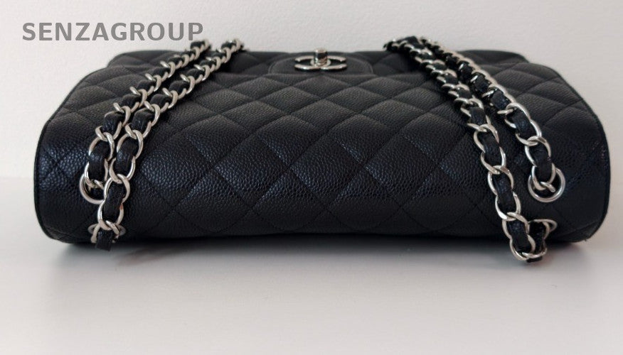 Chanel Classic Flap Jumbo Chain Shoulder Bag Black Silver Used Women Designer