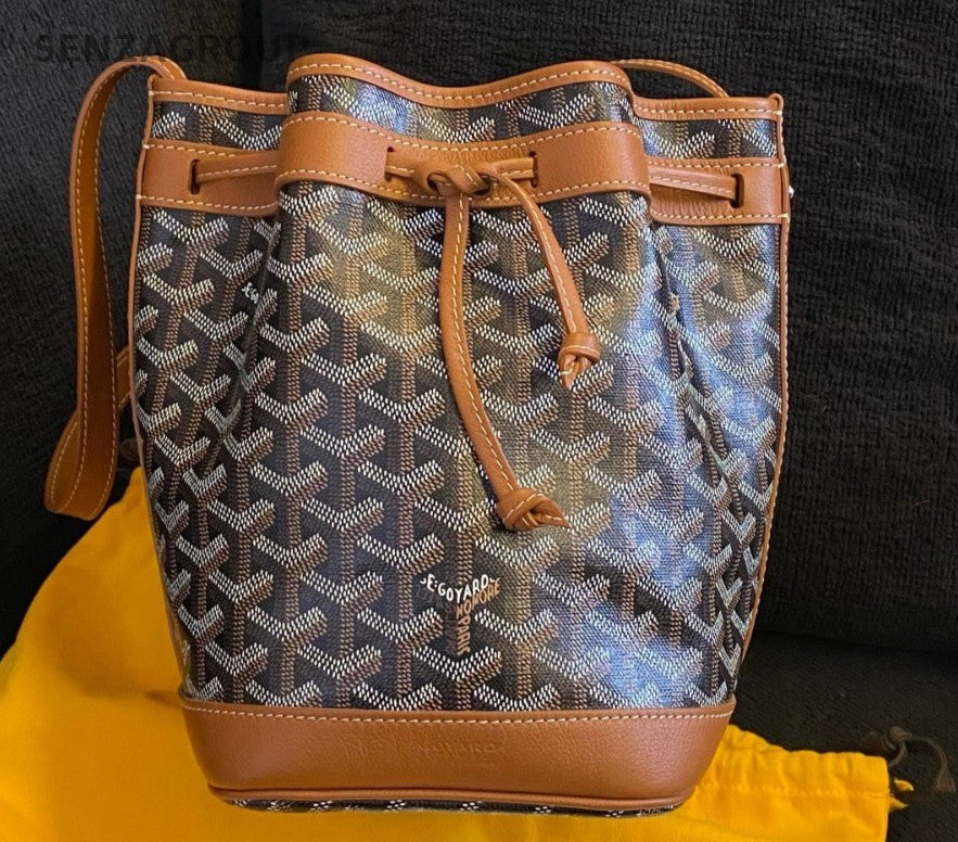 Goyard Petit Flot PM Bucket Shoulder Bag Brown Silver Used Women Classic