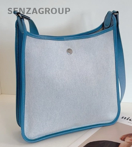 Hermes Vespa 2Way Crossbody Shoulder Bag Blue Gray Silver Women Classic