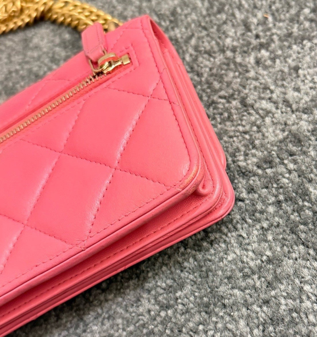 Chanel WOC Mini Chain Shoulder Bag Pink Gold Diamond Women Classic Fashion