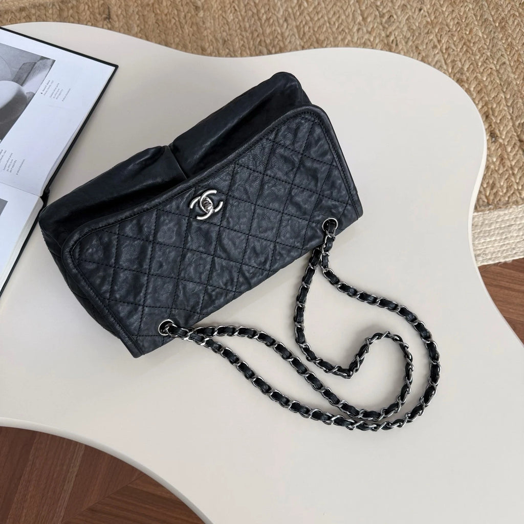 Chanel Airport Series Double Pocket Shoulder Bag Daily Crossbody Tote Black