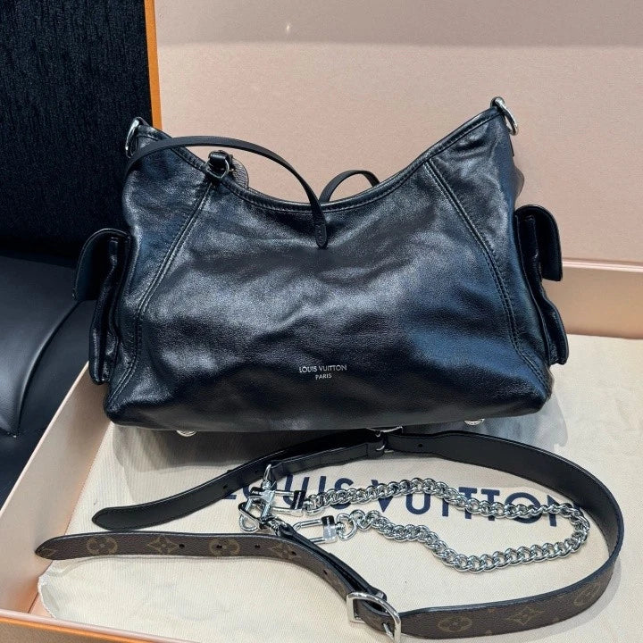 Louis Vuitton Carryall Cargo PM Lambskin Shoulder Bag Black Women D
