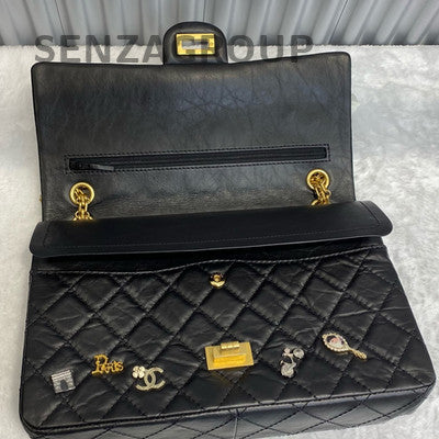 Chanel Medium Black Caviar Leather Badge Chain Shoulder Bag Classic