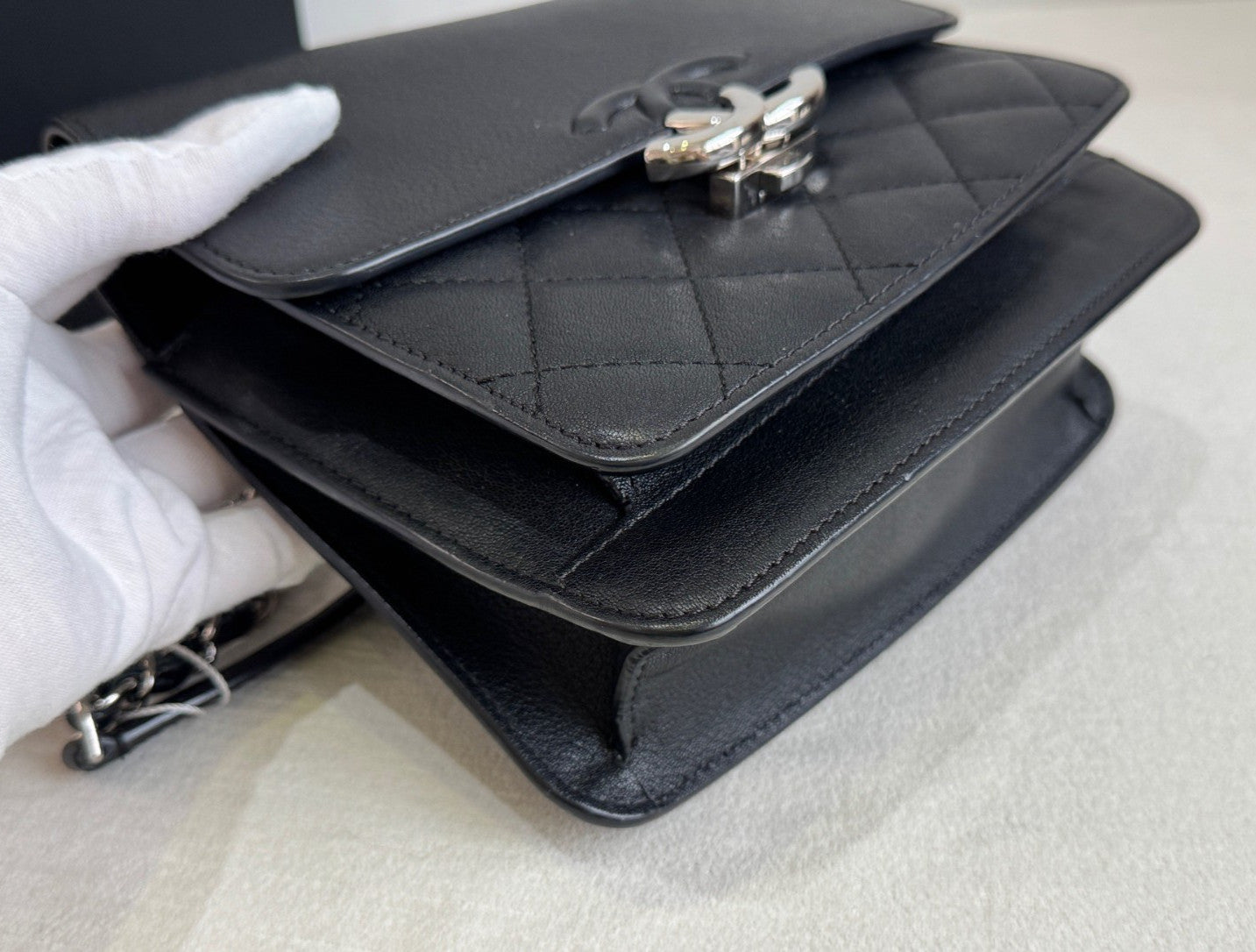 Chanel Cuba Chain 2Way Shoulder Bag Crossbody Black Silver Women Classic