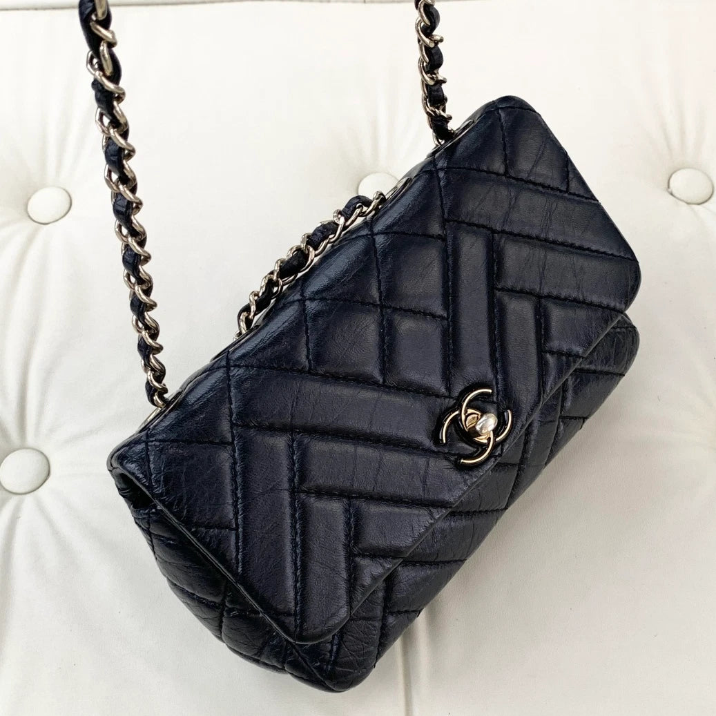 Chanel Classic Flap Mini Lambskin Shoulder Crossbody Bag Black Gold Women S