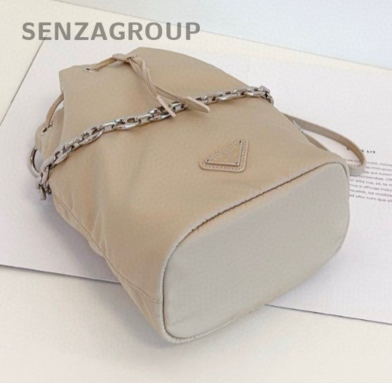 PRADA khaki color Silver Drawstring Bucket Shoulder bag Almost brand new