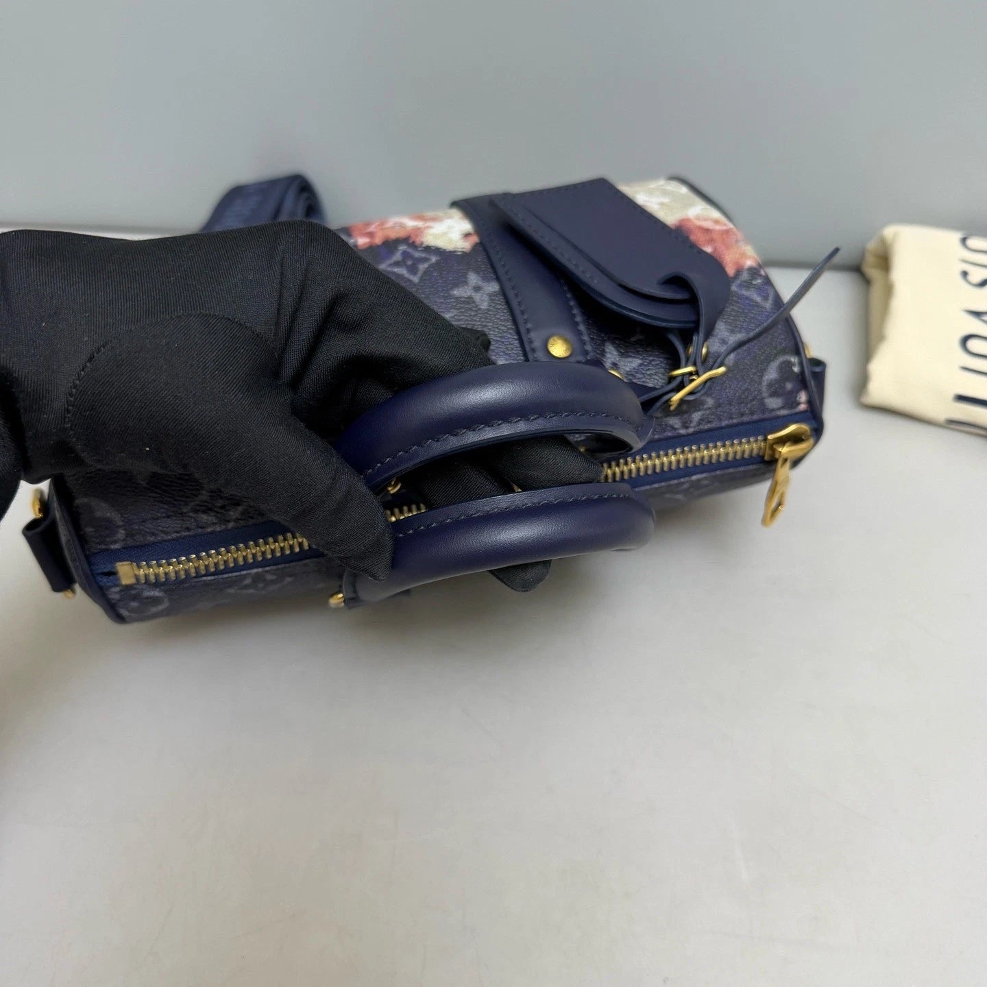 Louis Vuitton Keepall Gold Blue Crossbody Top Handle Excellent